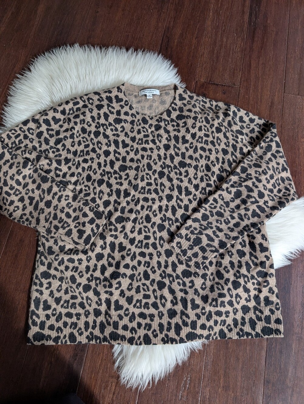 Autograph Pure Cashmere Sweater Leopard Print Tan Brown Size 18